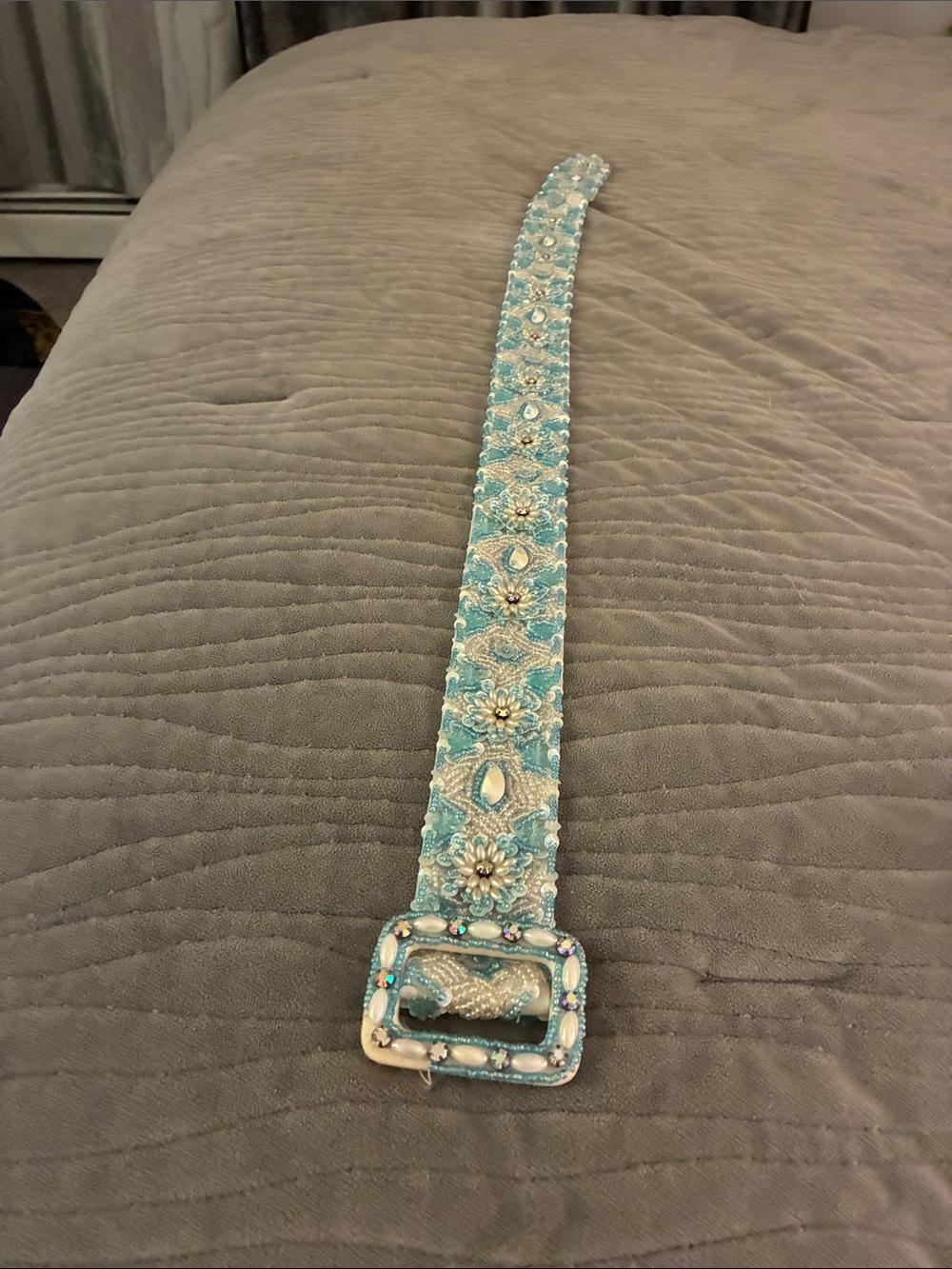 Embellished Teal Floral Beaded Waist Belt
